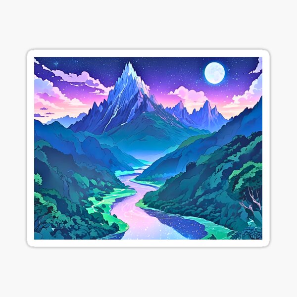 Fantasy Art Style Landscape Design "Night Lands" Sticker