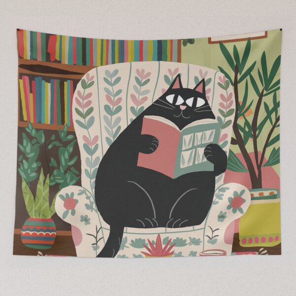 Item preview, Time to relax!  A cute black kitten is chilling in an armchair while reading a magazine. designed and sold by SaraSumi.
