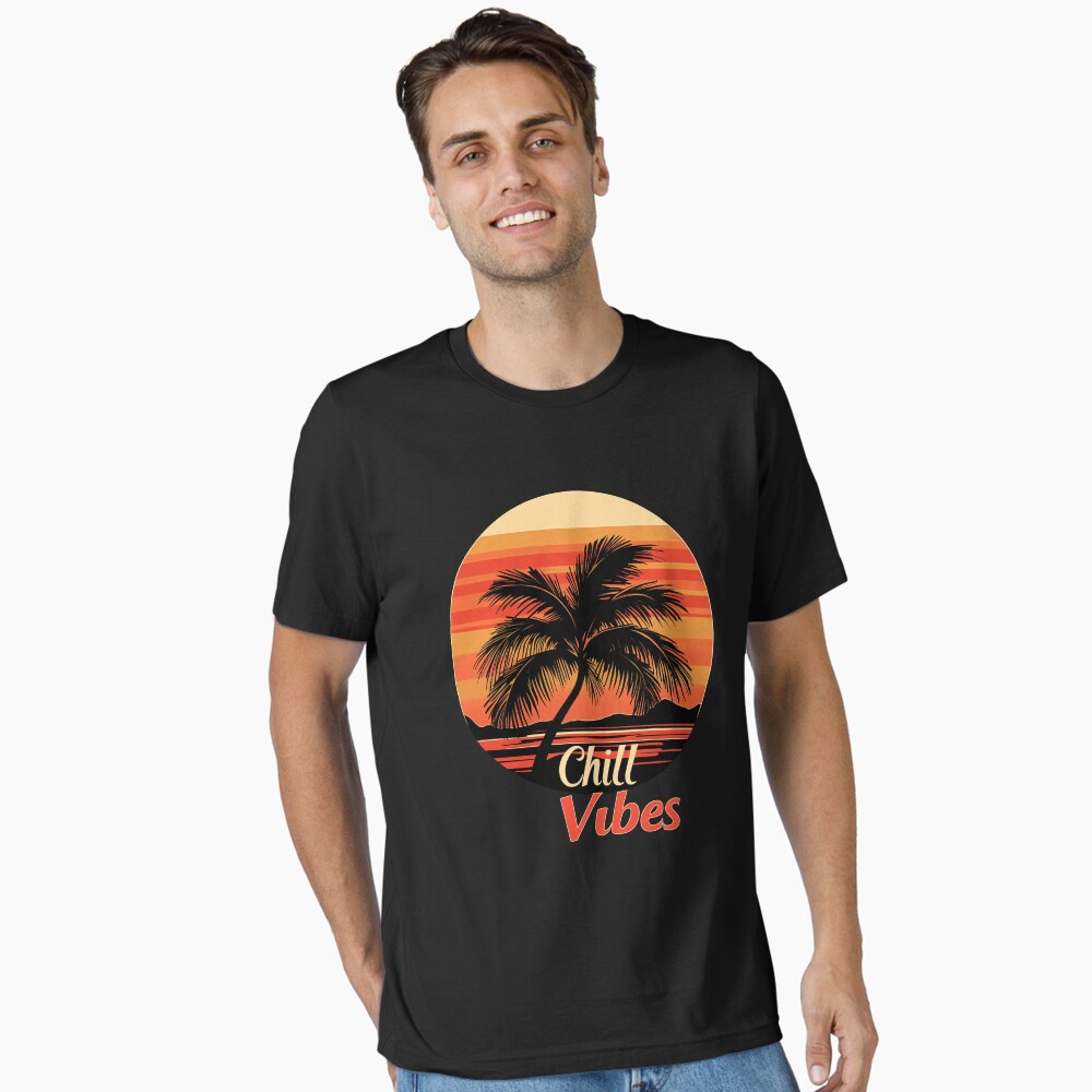 Essential T-Shirt Chill Vibes Retro Palm Tree Sunset Design