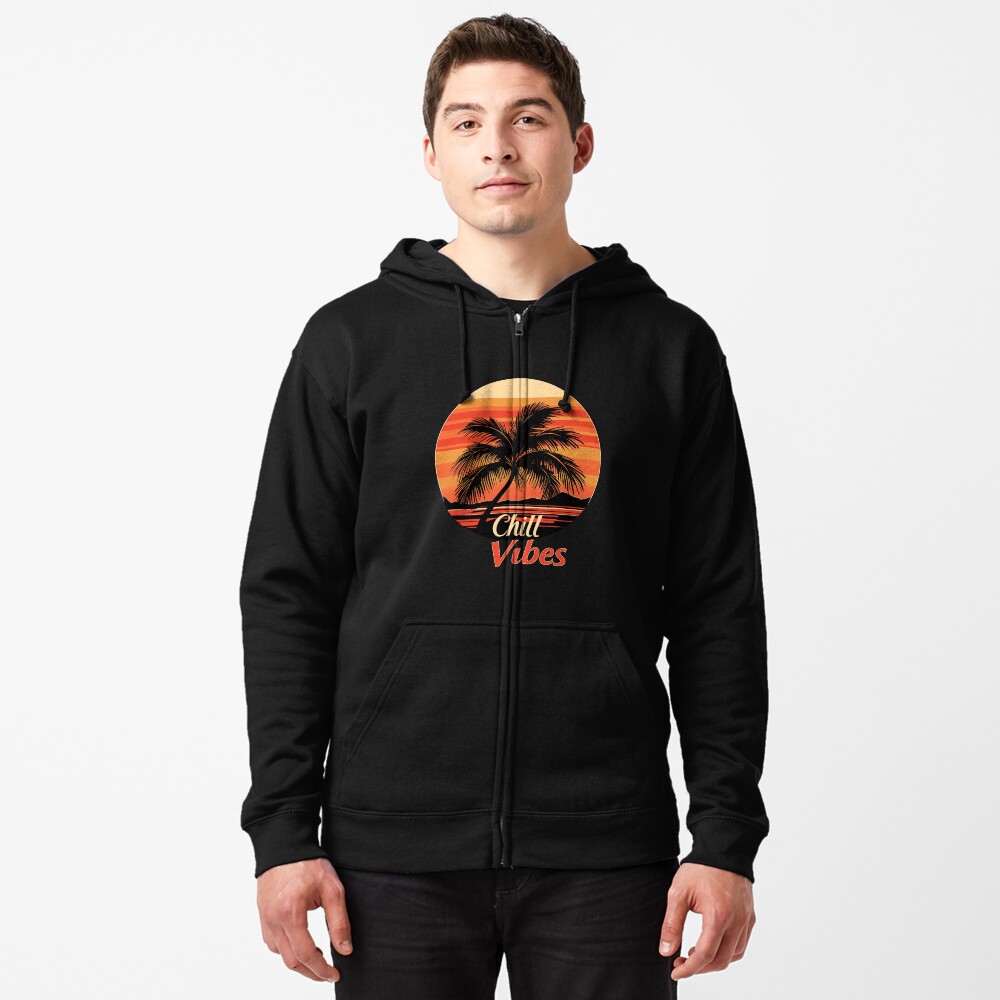 Zipped Hoodie — Chill Vibes Retro Palm Tree Sunset Design