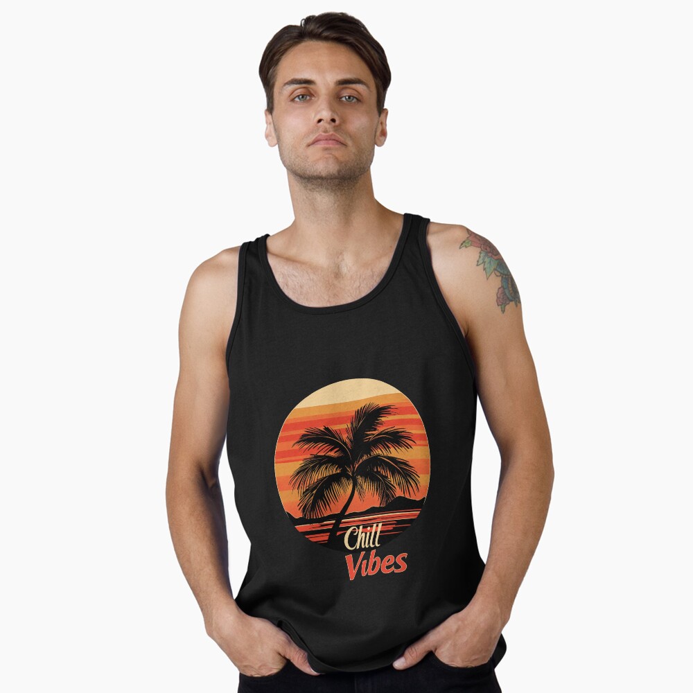 Chill Vibes Retro Palm Tree Sunset Tank Top