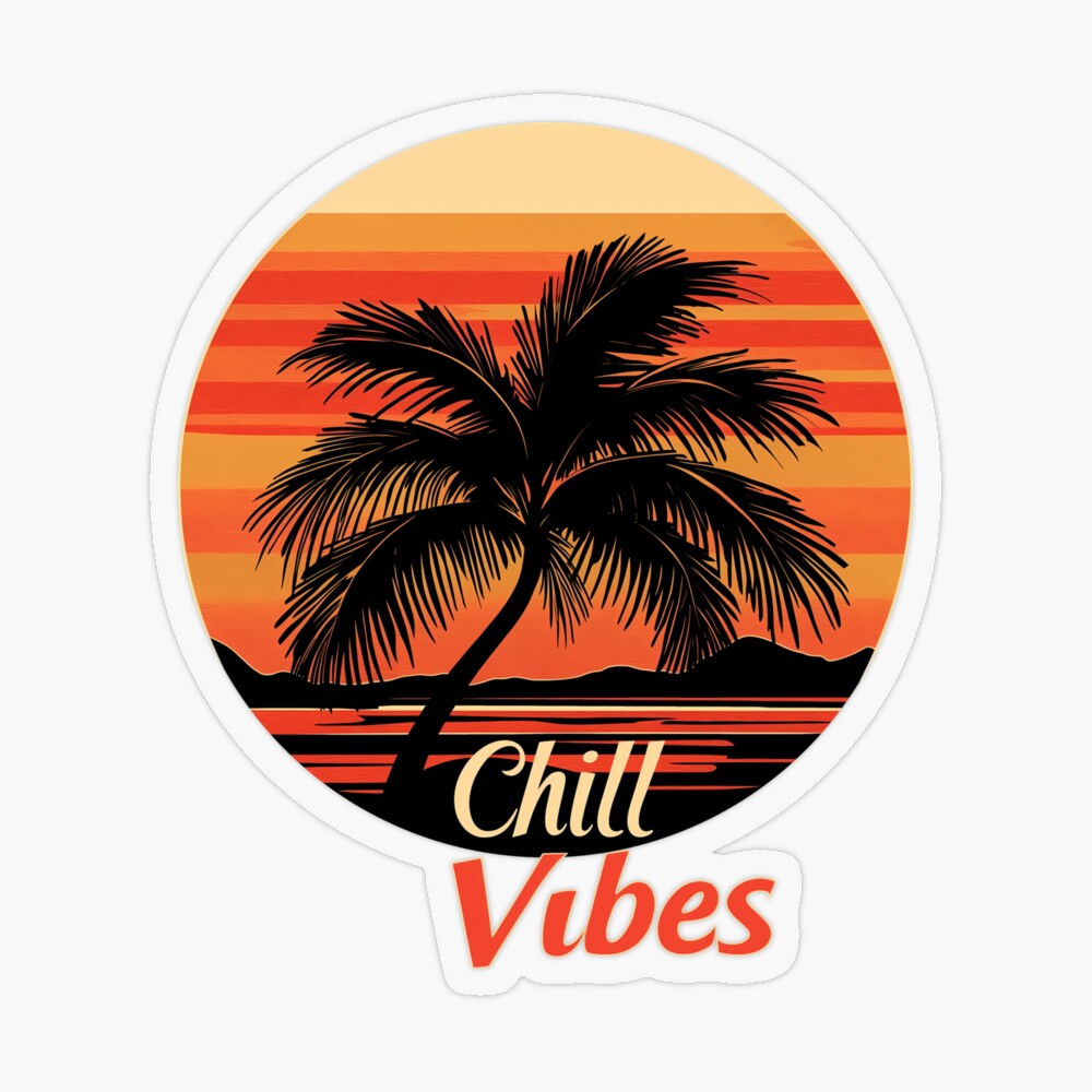 Chill Vibes Retro Palm Tree Sunset Transparent Sticker