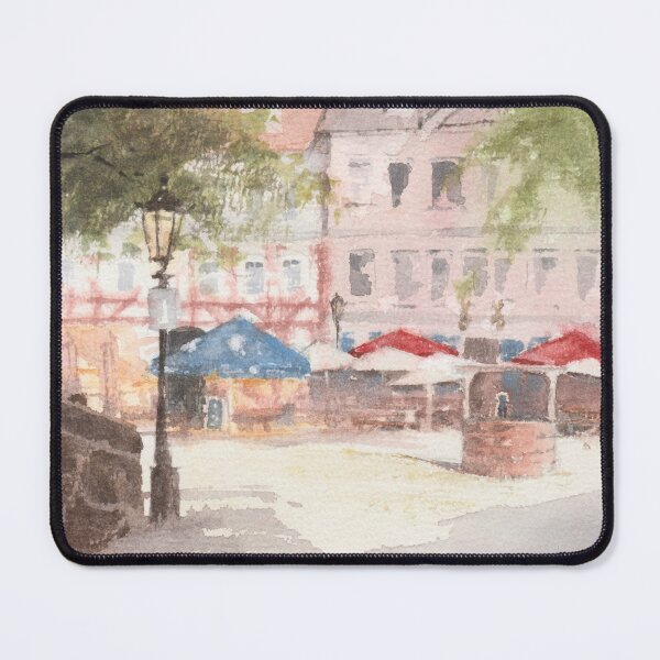 Aperçu de l'œuvre Place de la ville le matin créée et vendue par Mubbles Prints.