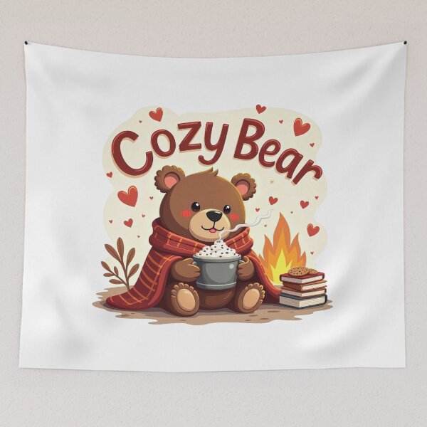 Item preview, Cozy Bear by the Campfire with Hot Cocoa designed and sold by Bulwshop.