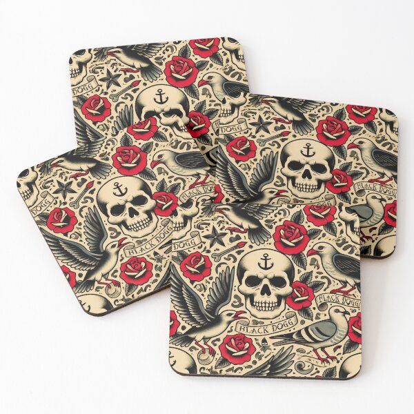 Item preview, Traditional Tattoo Skull T-Shirt – Vintage Horror & Day of the Dead Style skull design inspired by old school traditional tattoos horror day of the dead style pattern classic t-shirt   designed and sold by blackdoggdesign.