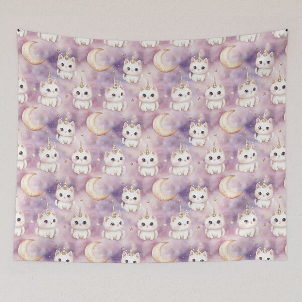 Item preview, Adorable Watercolor Caticorn Pattern with Crescent Moon and Stars designed and sold by GASCE Studio.