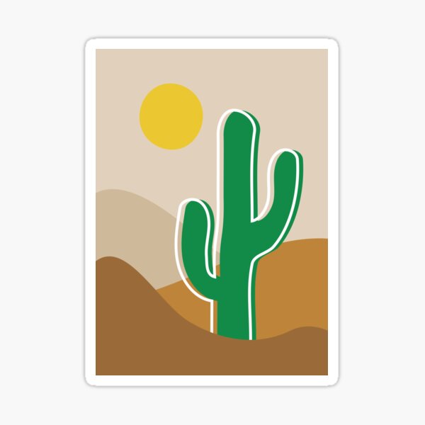 cactus in the desert green and brown beige sand Sticker