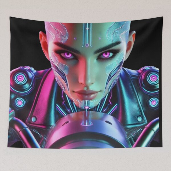 Item preview, The Neon Nomad: Cyberpunk Futuristic Motorcycle Art designed and sold by PawtopiaDesigns.