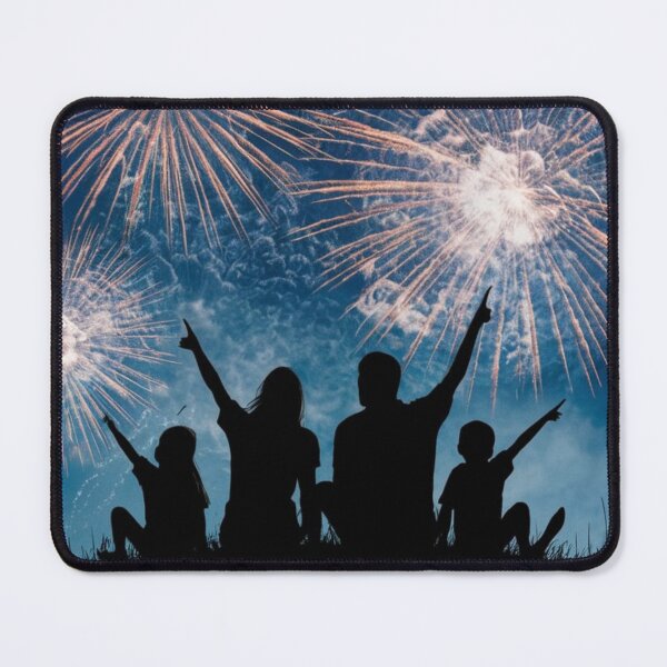 Item preview, Family Watching Independence Day Fireworks - Silhouette Against Vivid Fireworks Display designed and sold by Art00786.