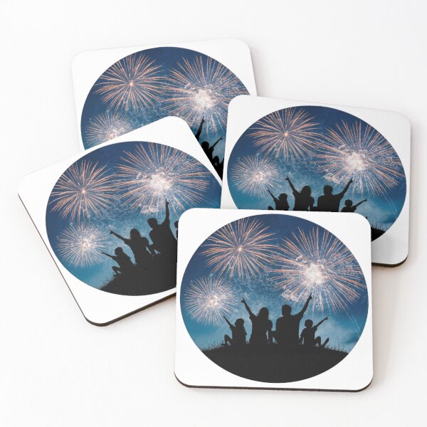 Item preview, Family Watching Independence Day Fireworks - Silhouette Against Vivid Fireworks Display designed and sold by Art00786.
