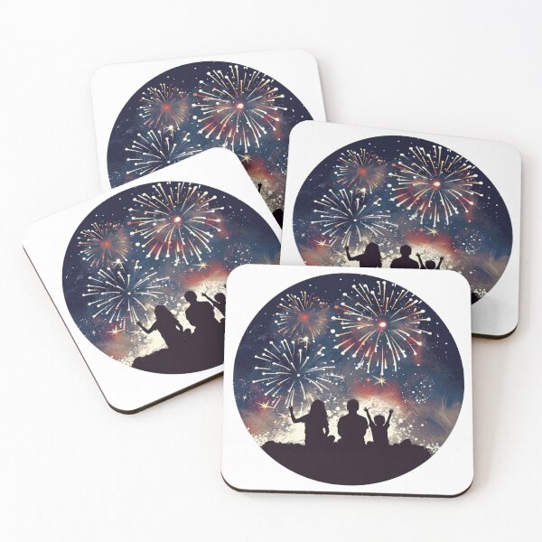 Item preview, Family Watching Independence Day Fireworks - Silhouette Against Vivid Fireworks Display designed and sold by Art00786.