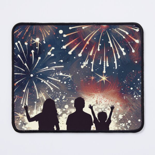 Item preview, Family Watching Independence Day Fireworks - Silhouette Against Vivid Fireworks Display designed and sold by Art00786.