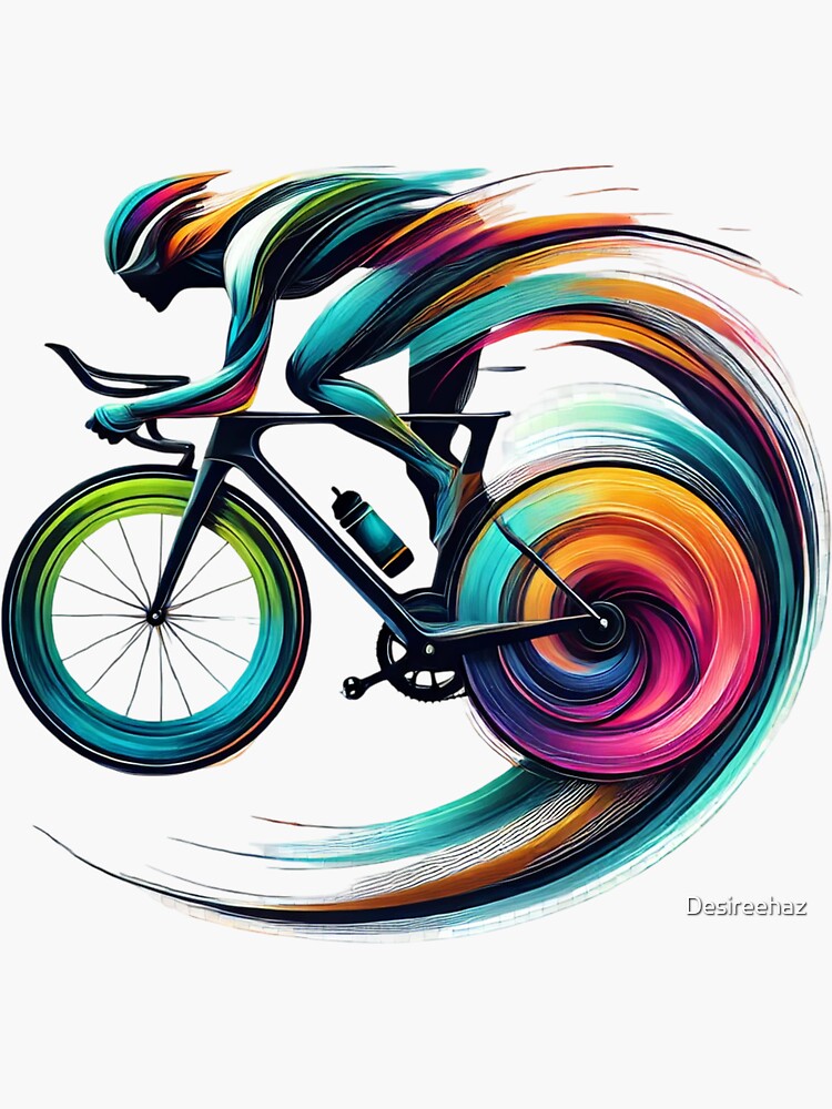 Thumbnail 3 of 3, Sticker, Colorful Bicycle Motion - Artistic Cycling Graphic designed and sold by Desireehaz.