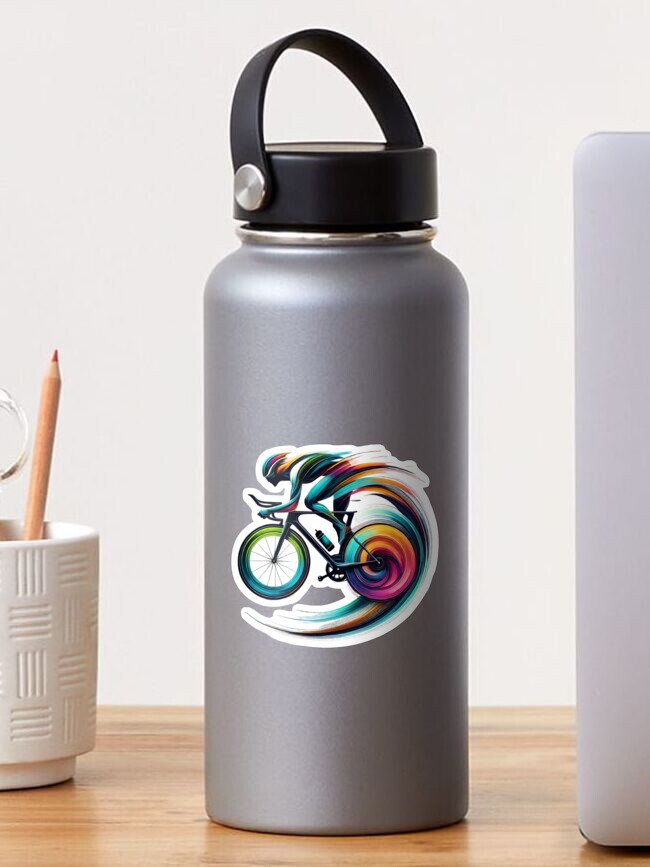 Thumbnail 1 of 3, Sticker, Colorful Bicycle Motion - Artistic Cycling Graphic designed and sold by Desireehaz.
