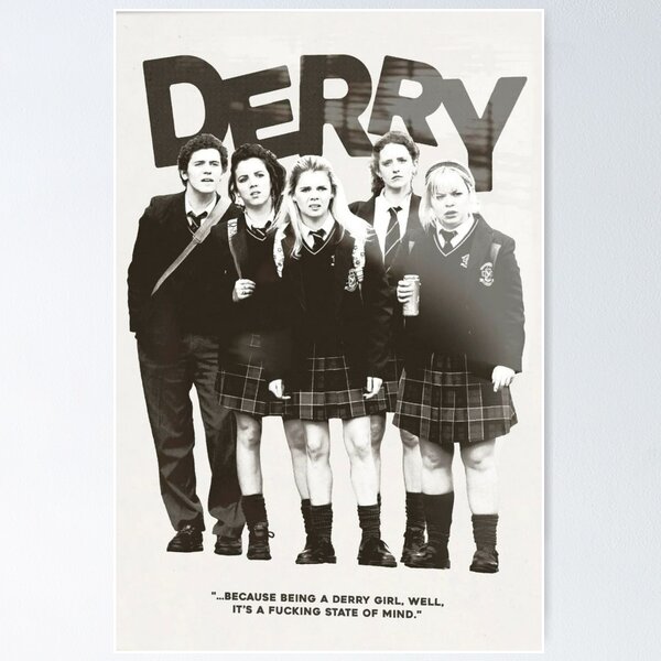 Item preview, Derry Girls Monochrome Black White Fan Poster designed and sold by Mowgv.