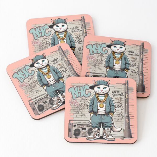 Item preview, "Street Hustler Cat" 90s hip-hop Funny Sticker designed and sold by WeLoveCatss.