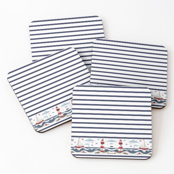 Item preview, Nautical Stripe Lighthouse Sailboat Pattern designed and sold by darkskydelights.