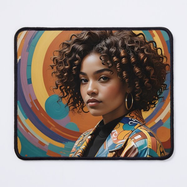 Item preview, A person with curly hair stands before a vibrant, swirling mural of abstract patterns and colors, creating a dynamic backdrop designed and sold by homydesign.