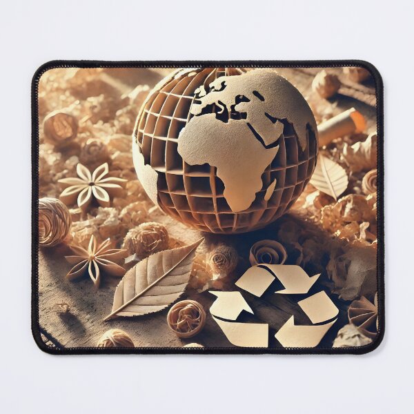 Item preview, A wooden globe and recycling symbol on a textured wooden surface, symbolizing environmental consciousness and sustainability designed and sold by homydesign.