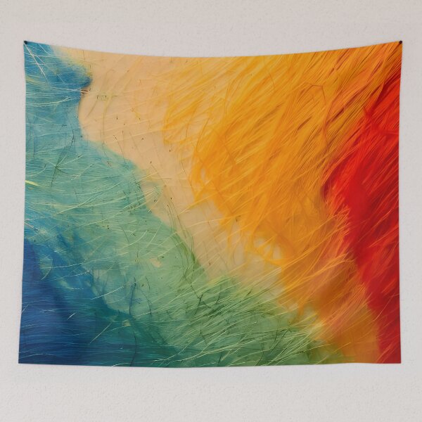 Item preview, A vibrant abstract with textured strokes of blue green yellow and red creating a dynamic composition designed and sold by homydesign.