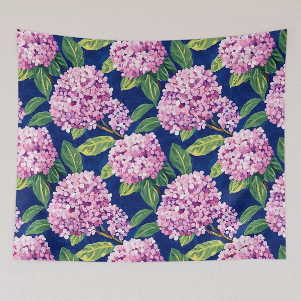 Item preview, Pink Hydrangea branches on deep purple oil painting designed and sold by SophieClimaArt.