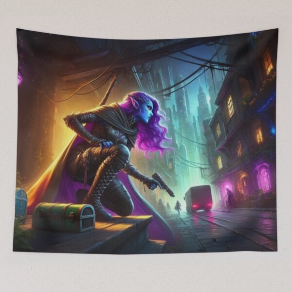 Item preview, AI generated drow on a mission, dystopian fantasy designed and sold by AI-this-is-AI.