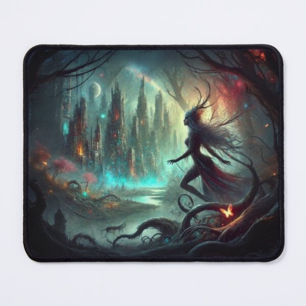 Item preview, AI generated forest nymph watching over city, dystopian fantasy designed and sold by AI-this-is-AI.