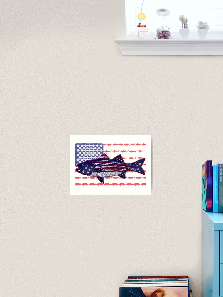 American flag Striped bass Fishing flag Art Print for Sale by hookink