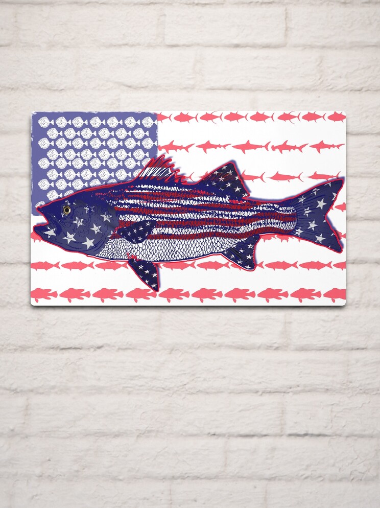 American flag Striped bass Fishing flag | Metal Print