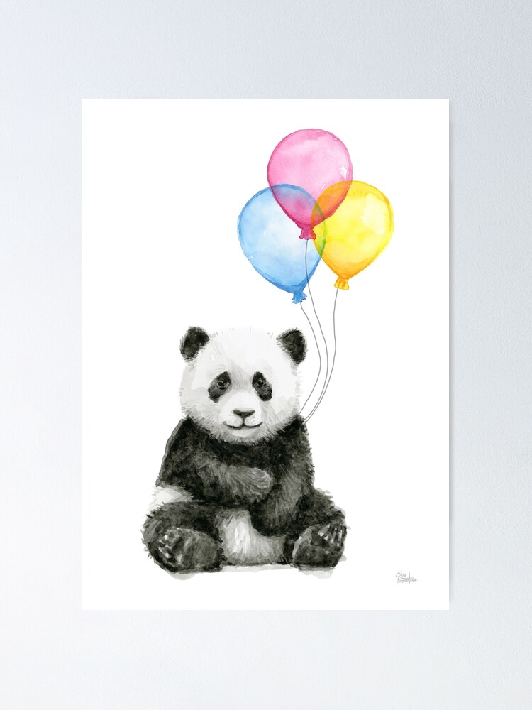 Alternate view of Baby Panda Watercolor with Balloons Nursery Animal Art Poster