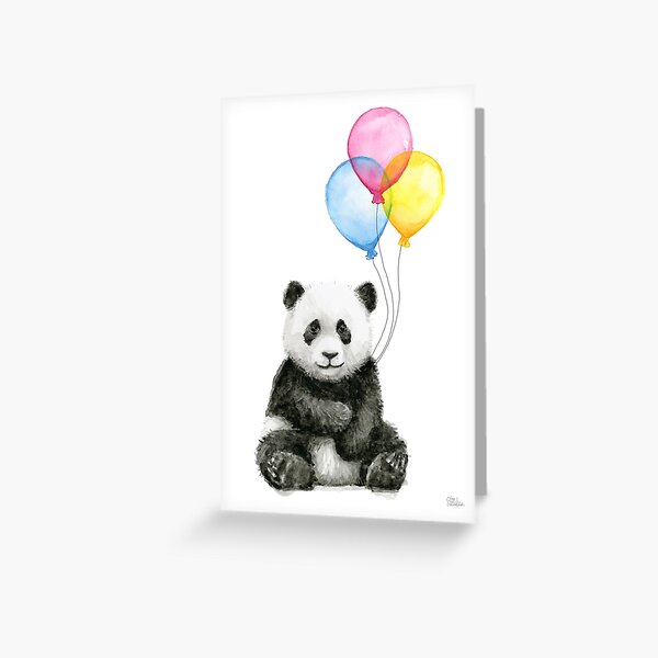 Item preview, Baby Panda Watercolor with Balloons Nursery Animal Art designed and sold by Olga Shvartsur.