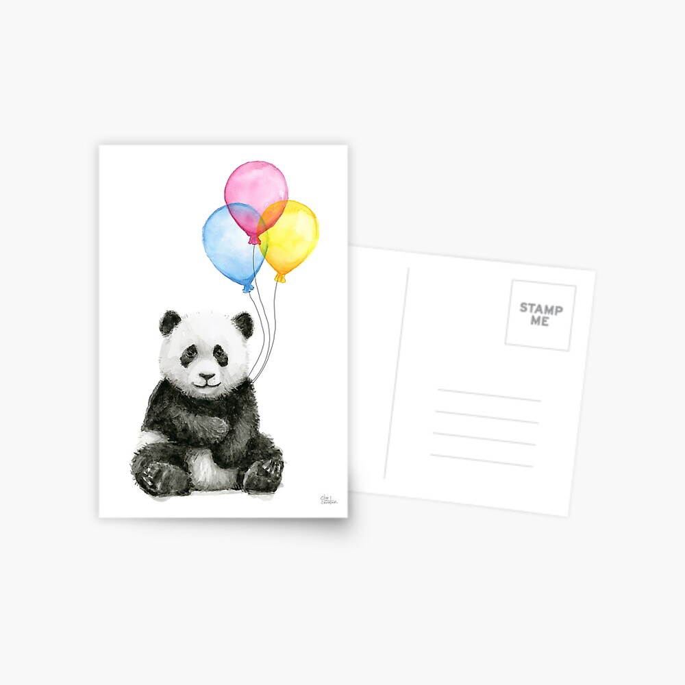 Baby Panda Watercolor With Balloons Nursery Animal Art Postcard By Olga Shvartsur Redbubble