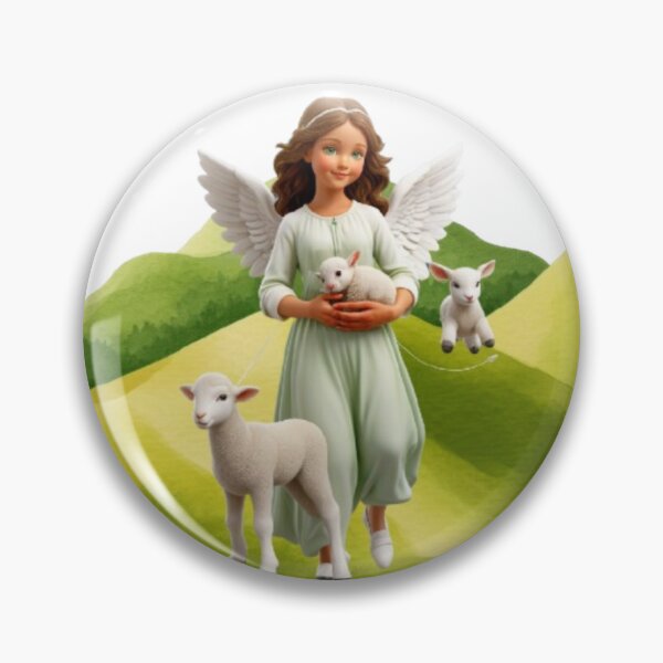 Item preview, Cheerful Cherubim Angel with Baby Lambs designed and sold by DivineHaven.