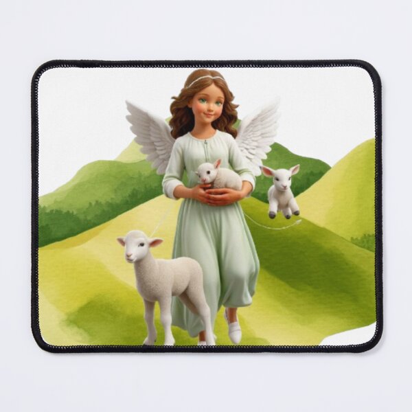 Item preview, Cheerful Cherubim Angel with Baby Lambs designed and sold by DivineHaven.