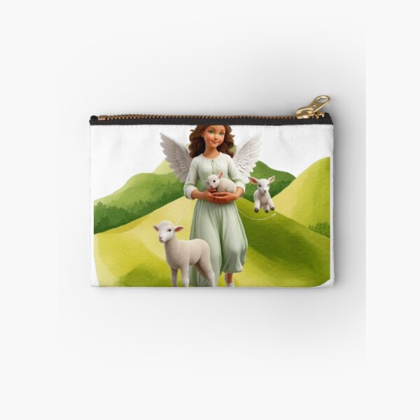 Item preview, Cheerful Cherubim Angel with Baby Lambs designed and sold by DivineHaven.