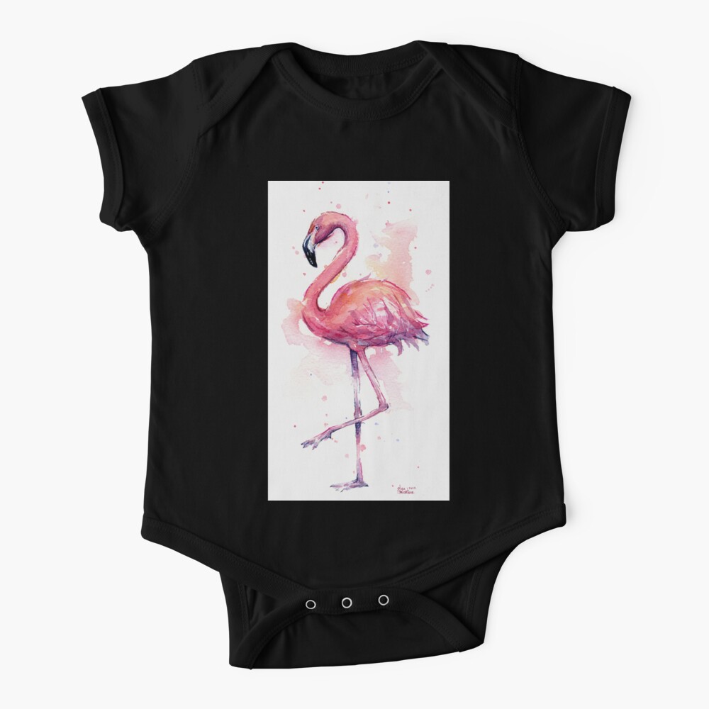 Rosa Flamingo-Aquarell-tropischer Vogel Babystrampler