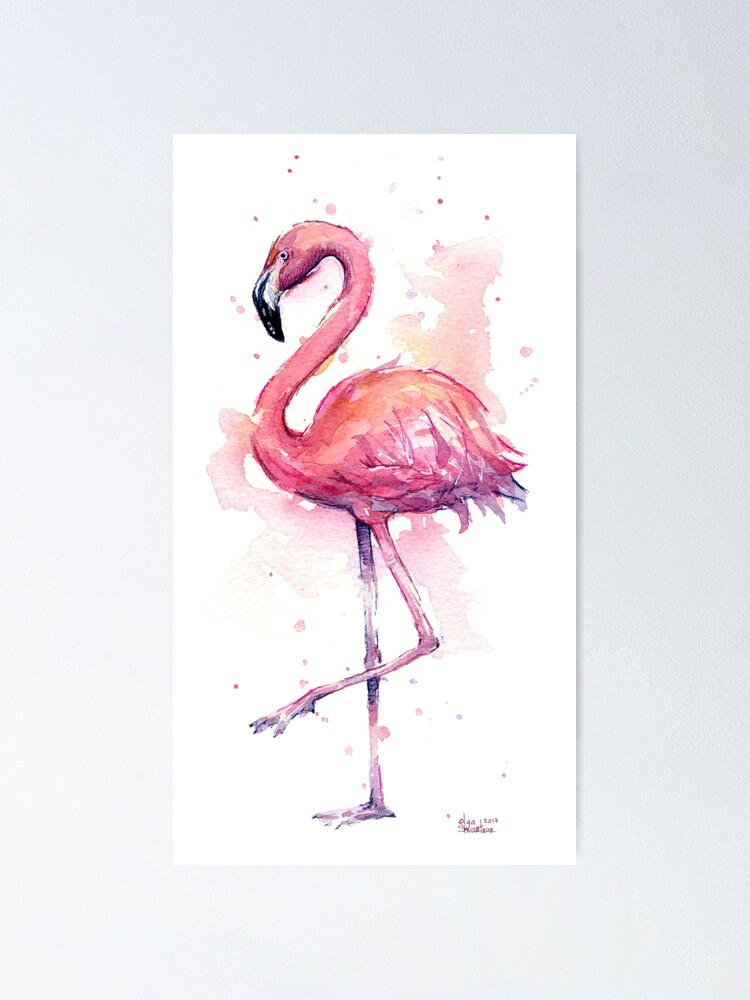 Download Pink Flamingo Watercolor Tropical Bird Poster By Olga Shvartsur Redbubble