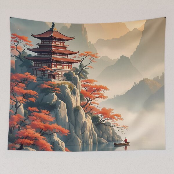 Item preview, Calm Mountain Temple  - Zen - Nature Autumn Colors   designed and sold by DesignArtFull.
