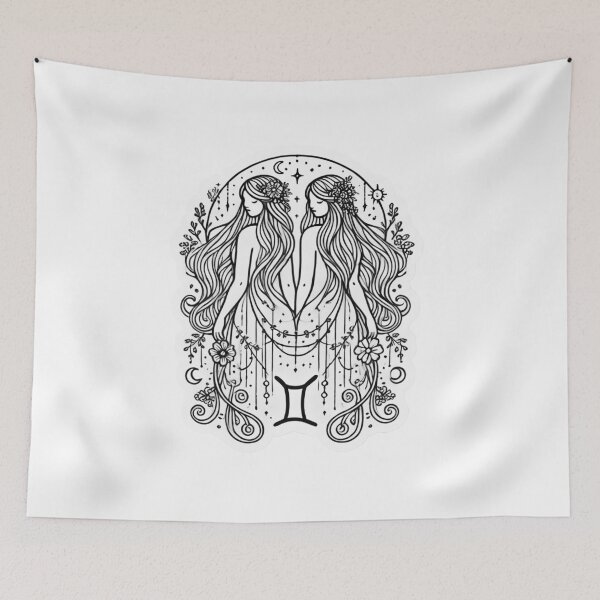 Item preview, Playful Gemini Zodiac – Minimalist Boho Twins Art with Mystical Accents designed and sold by KittyKatto.
