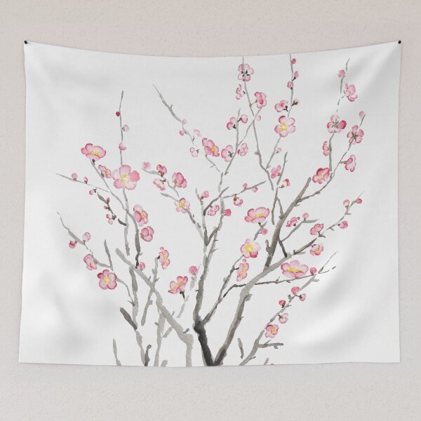 Item preview, hand painted red plum flower watercolor painting 2021 designed and sold by SelenePaintings .