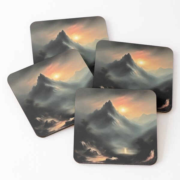Item preview, Dreamy Misty Mountain at Sunset Landscape | Vintage Landscape | Landscape Artwork | Realistic Landscape Art | Vintage Art designed and sold by UnhingedBird.