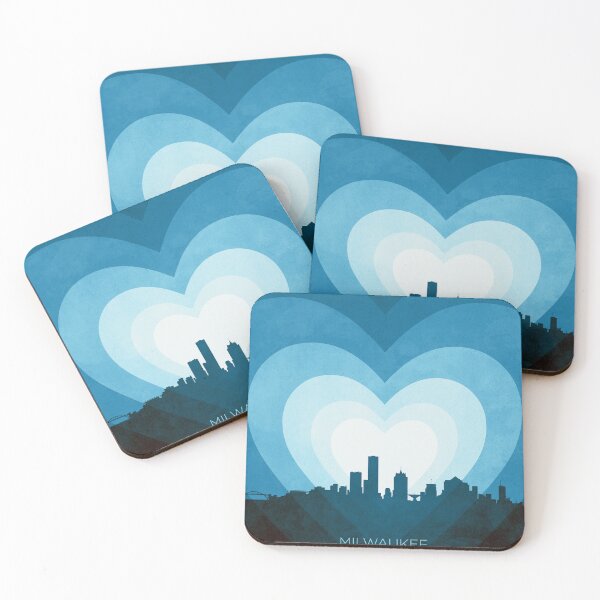Item preview, Milwaukee Wisconsin Skyline Hearts Blue designed and sold by ArtPrints.