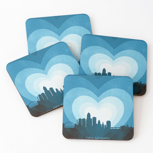 Item preview, Des Moines Iowa Skyline Hearts Blue designed and sold by ArtPrints.