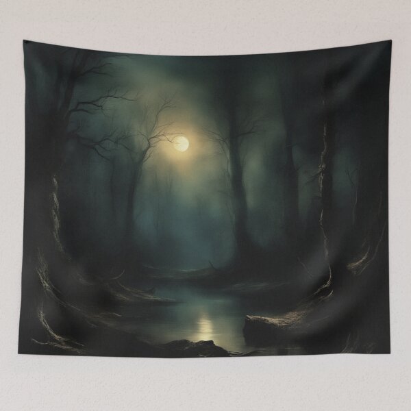 Item preview, Forest Pond at Night Landscape | Vintage Landscape | Landscape Artwork | Realistic Landscape Art | Vintage Art designed and sold by UnhingedBird.