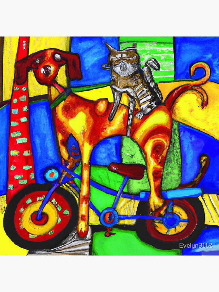 Thumbnail 2 von 2, Grußkarte, Hund und Katze auf dem Fahrrad - Dog and Cat on a Bike designt und verkauft von Evelyn3112.