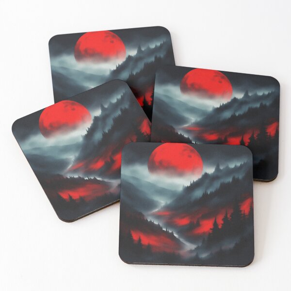 Item preview, Misty Pine Forest Under the Red Moonlight Landscape | Vintage Landscape | Noir Landscape designed and sold by UnhingedBird.