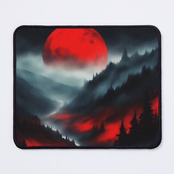 Item preview, Misty Pine Forest Under the Red Moonlight Landscape | Vintage Landscape | Noir Landscape designed and sold by UnhingedBird.