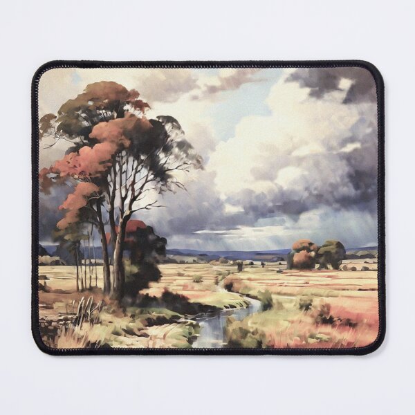 Item preview, Rivulet in the Field under the Cloudy Sky in Late Summer Landscape | Vintage Landscape | Landscape Artwork | Realistic Landscape Art | Vintage Art designed and sold by UnhingedBird.