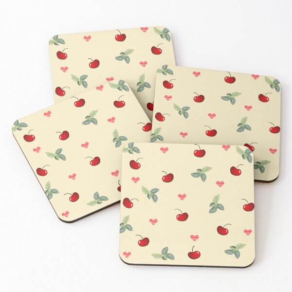 Item preview, Cherry and Leaf Pattern | Pastel Yellow background designed and sold by Mystify-.