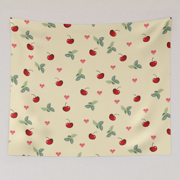 Item preview, Cherry and Leaf Pattern | Pastel Yellow background designed and sold by Mystify-.